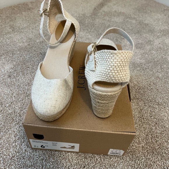 Neutral Linen-Look Ankle-Strap Wedge Espadrilles - Picture 2 of 6